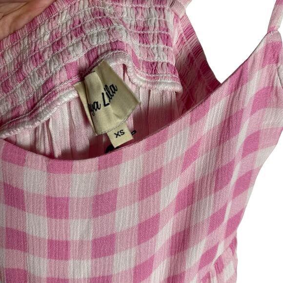 Playa Lucila Pink Check Gingham Empire Slit Maxi Slip Dress Picnic Preppy XS - Picture 6 of 9